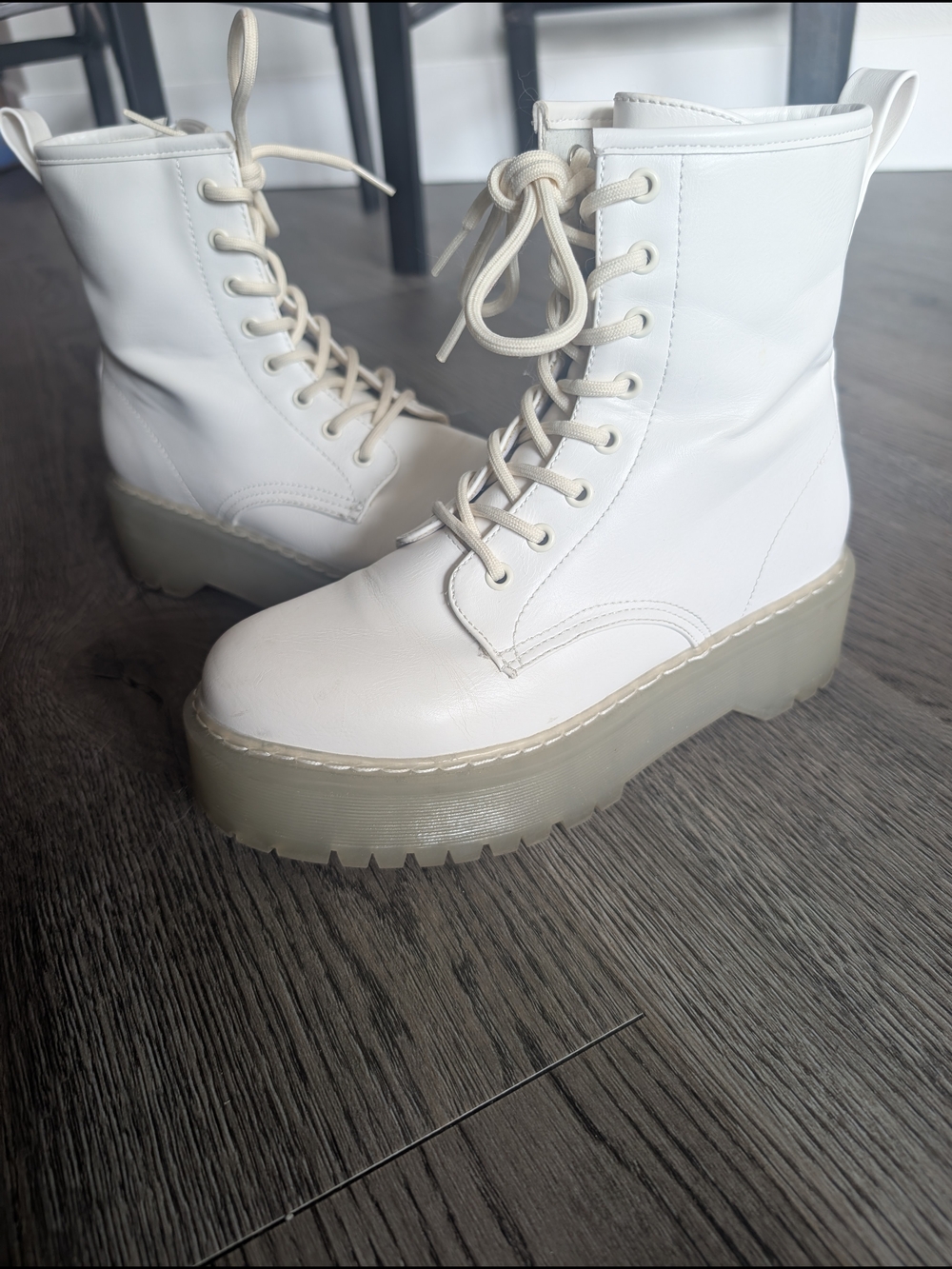 White Lace-Up Platform Combat Boots